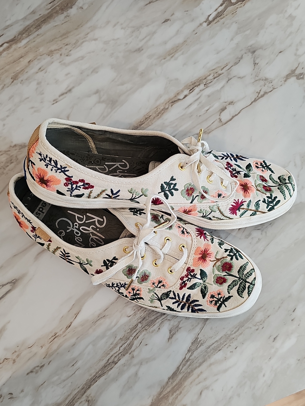 White Floral Embroidered Canvas Sneakers Washed And Ready!